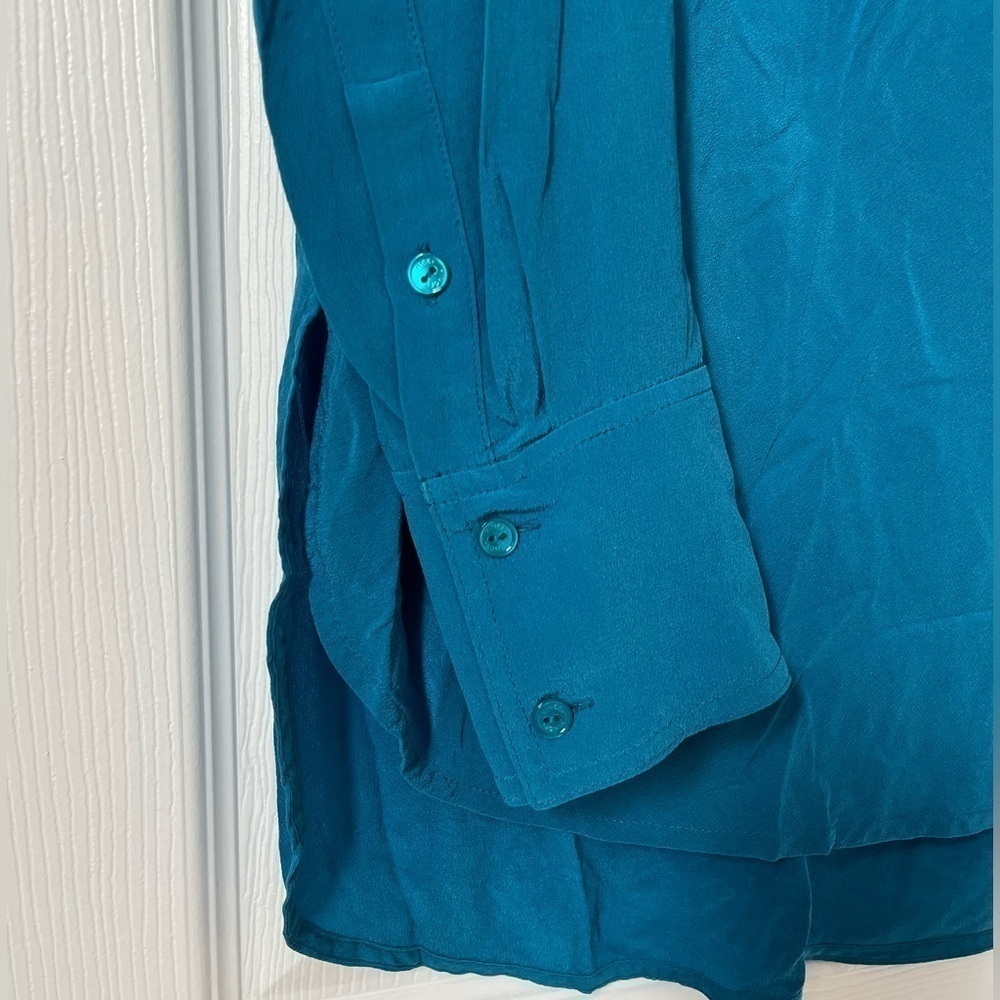 Vince Teal Silk Cowl Neck Blouse Long Sleeve Medium - Picture 9 of 11